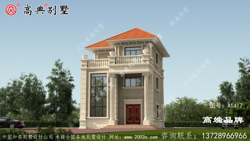 古典欧洲风格以橘坡屋顶配色，采用尖顶设计线条流畅