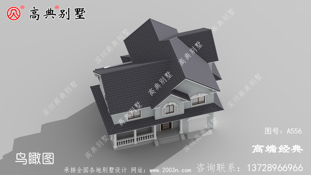 美式两层户型，斜屋檐设计非常美观而且排水也方便