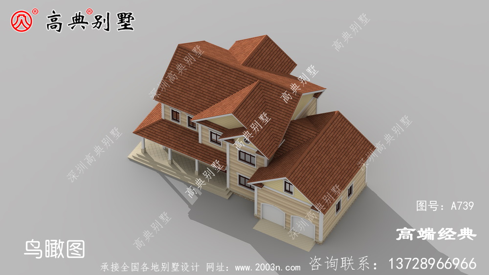 别墅正面大落地窗和双车库满满优雅的浪漫气息