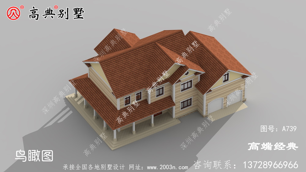 别墅正面大落地窗和双车库满满优雅的浪漫气息